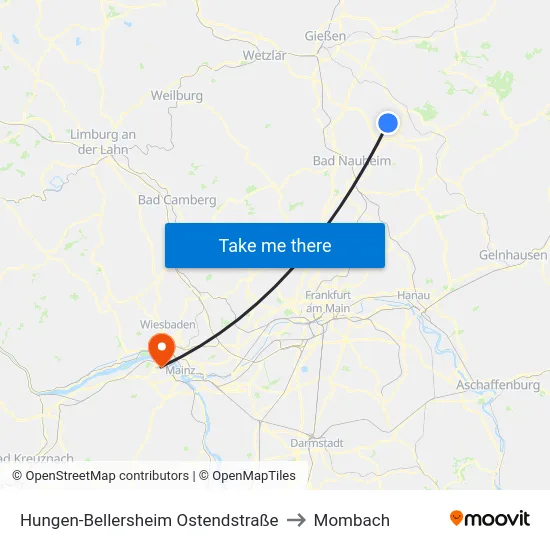 Hungen-Bellersheim Ostendstraße to Mombach map