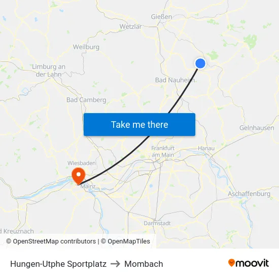 Hungen-Utphe Sportplatz to Mombach map