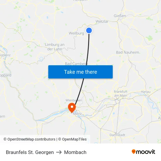 Braunfels St. Georgen to Mombach map