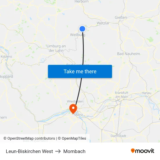 Leun-Biskirchen West to Mombach map