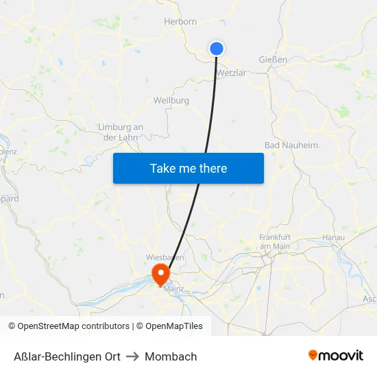 Aßlar-Bechlingen Ort to Mombach map