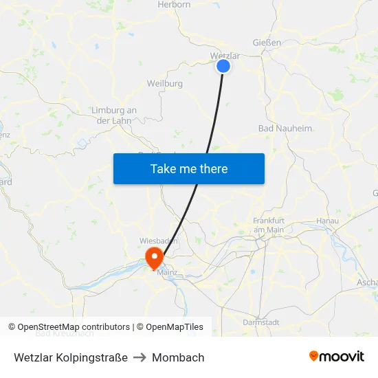 Wetzlar Kolpingstraße to Mombach map