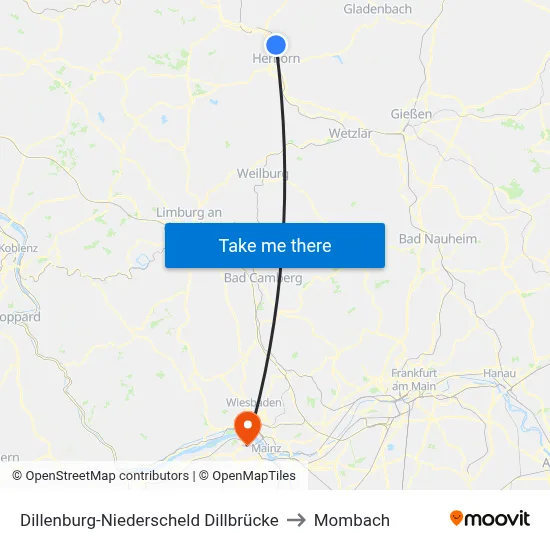 Dillenburg-Niederscheld Dillbrücke to Mombach map