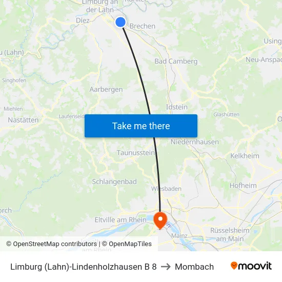 Limburg (Lahn)-Lindenholzhausen B 8 to Mombach map