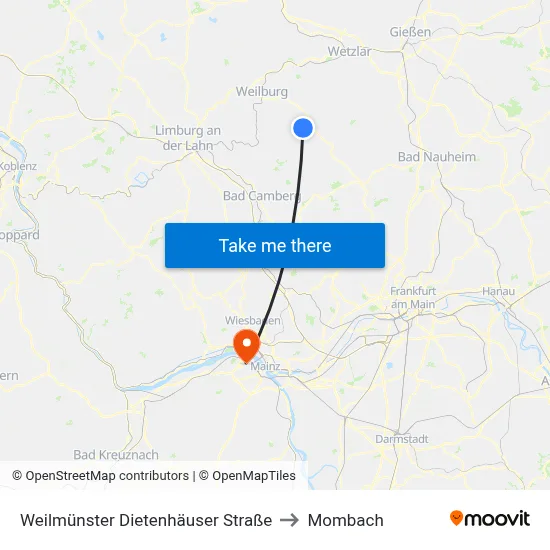 Weilmünster Dietenhäuser Straße to Mombach map