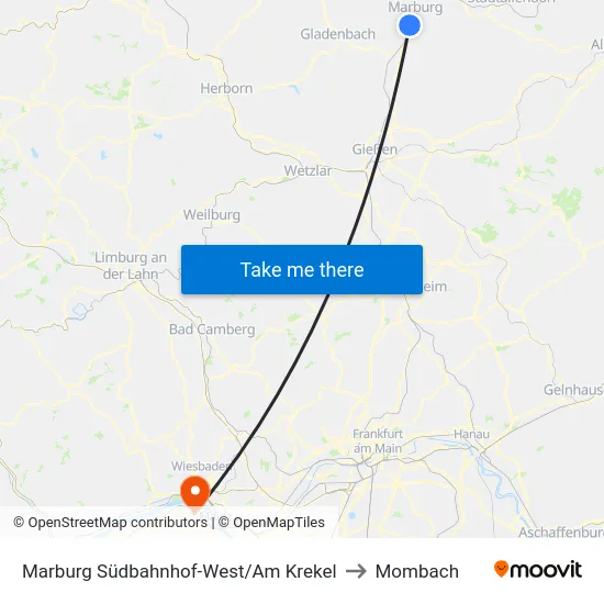 Marburg Südbahnhof-West/Am Krekel to Mombach map