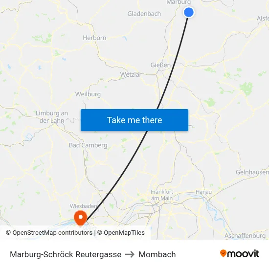 Marburg-Schröck Reutergasse to Mombach map