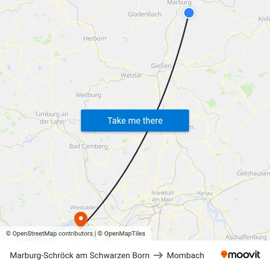 Marburg-Schröck am Schwarzen Born to Mombach map