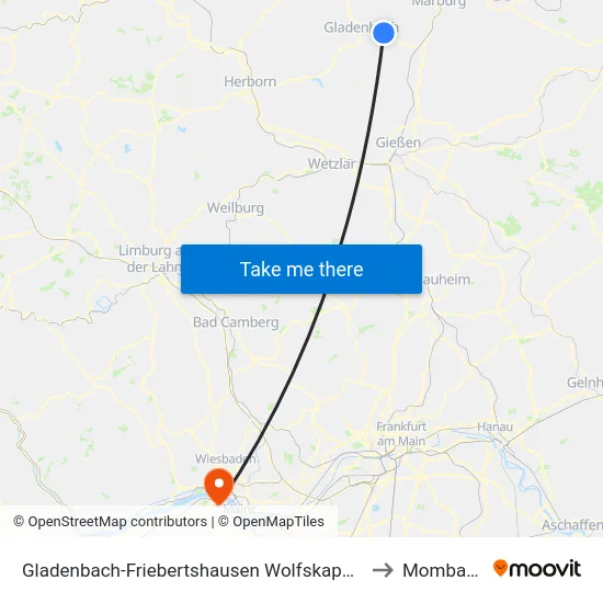 Gladenbach-Friebertshausen Wolfskapelle to Mombach map
