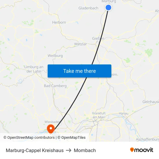 Marburg-Cappel Kreishaus to Mombach map