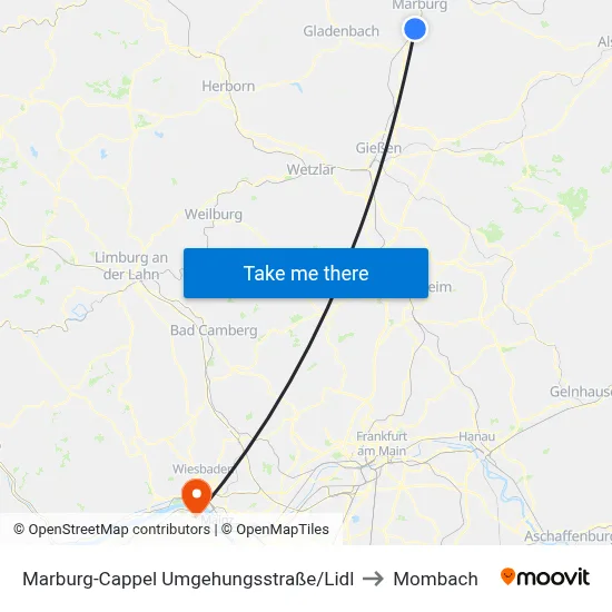 Marburg-Cappel Umgehungsstraße/Lidl to Mombach map
