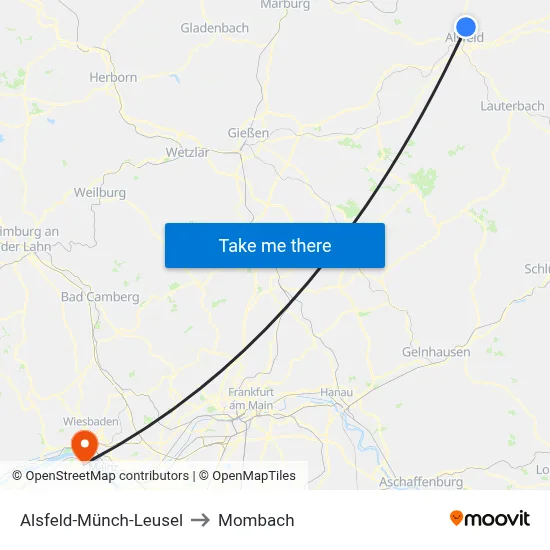 Alsfeld-Münch-Leusel to Mombach map
