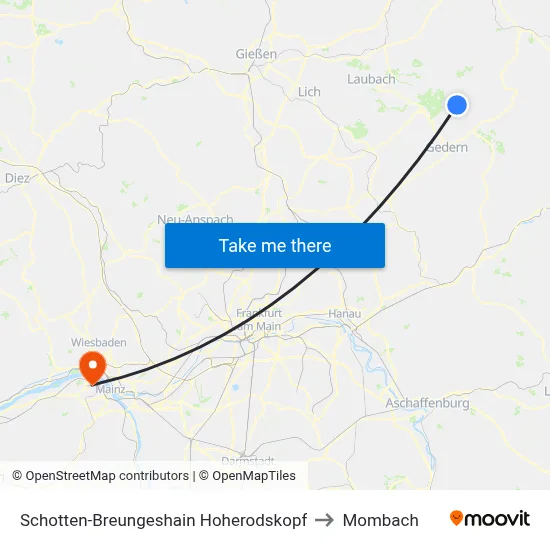 Schotten-Breungeshain Hoherodskopf to Mombach map