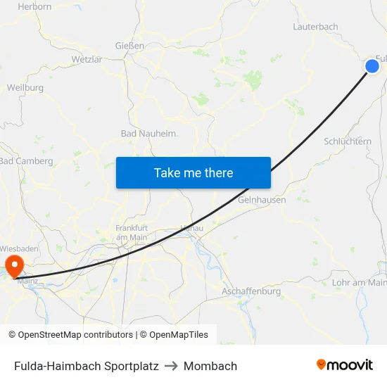Fulda-Haimbach Sportplatz to Mombach map