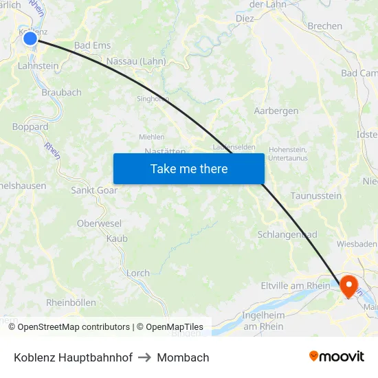Koblenz Hauptbahnhof to Mombach map