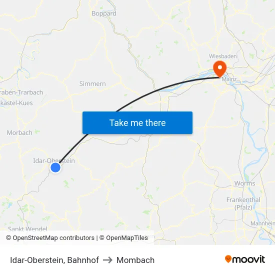 Idar-Oberstein, Bahnhof to Mombach map