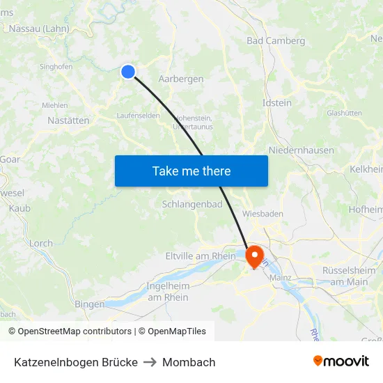 Katzenelnbogen Brücke to Mombach map