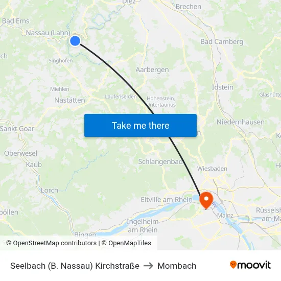 Seelbach (B. Nassau) Kirchstraße to Mombach map