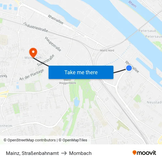 Mainz, Straßenbahnamt to Mombach map