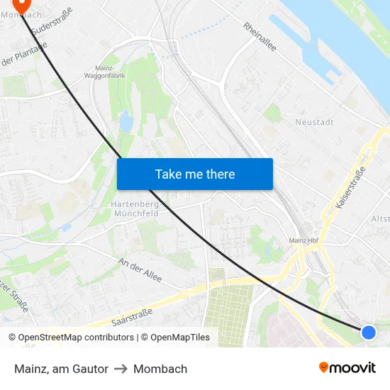 Mainz, am Gautor to Mombach map