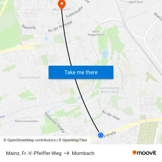 Mainz, Fr.-V.-Pfeiffer-Weg to Mombach map