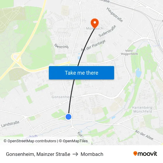 Gonsenheim, Mainzer Straße to Mombach map