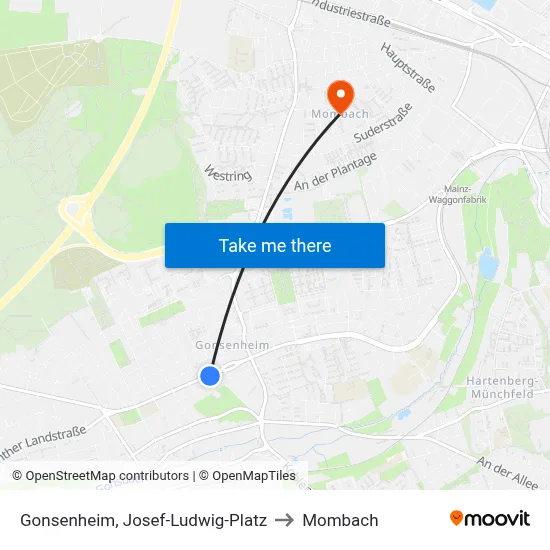 Gonsenheim, Josef-Ludwig-Platz to Mombach map
