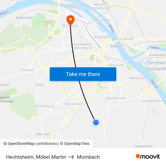 Hechtsheim, Möbel Martin to Mombach map