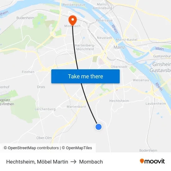 Hechtsheim, Möbel Martin to Mombach map