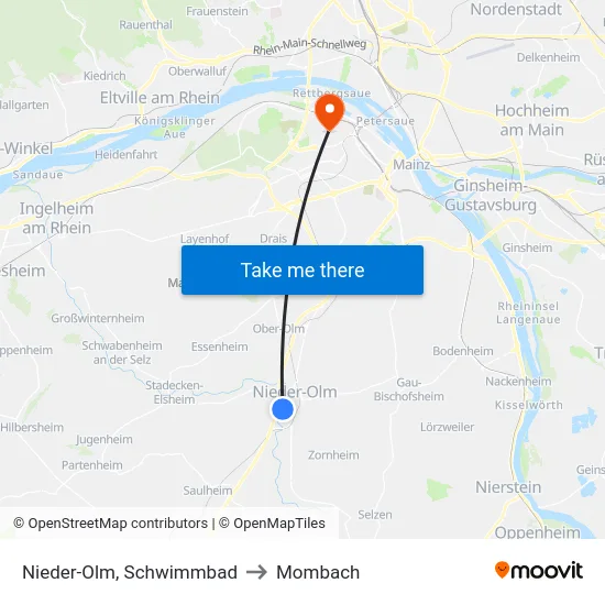 Nieder-Olm, Schwimmbad to Mombach map