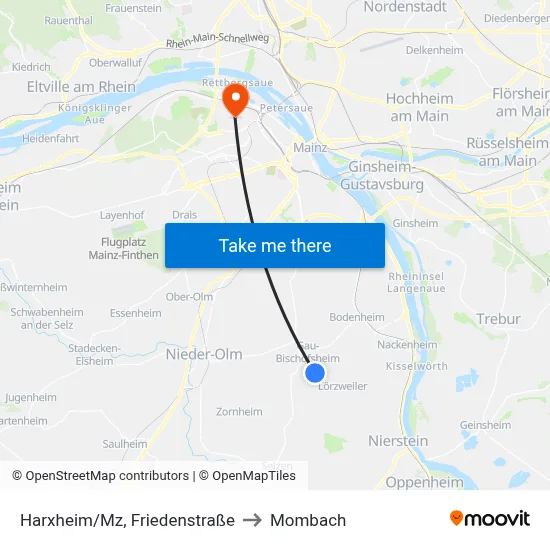 Harxheim/Mz, Friedenstraße to Mombach map