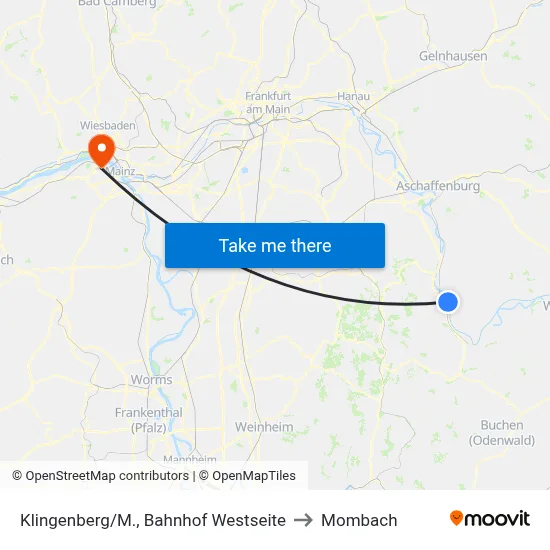 Klingenberg/M., Bahnhof Westseite to Mombach map