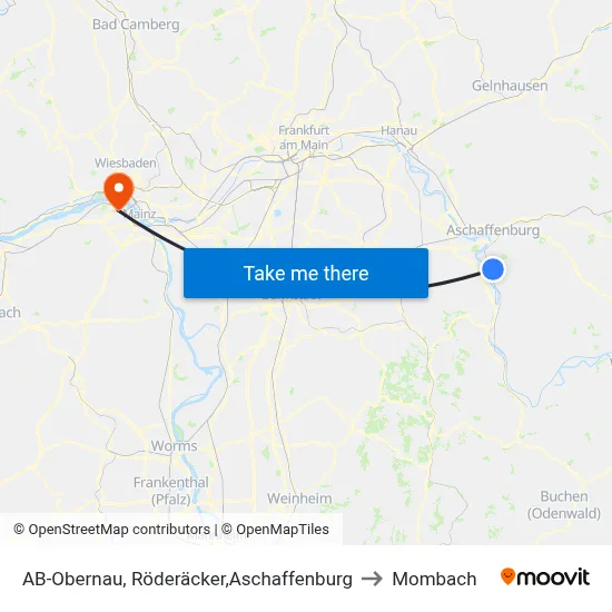 AB-Obernau, Röderäcker,Aschaffenburg to Mombach map