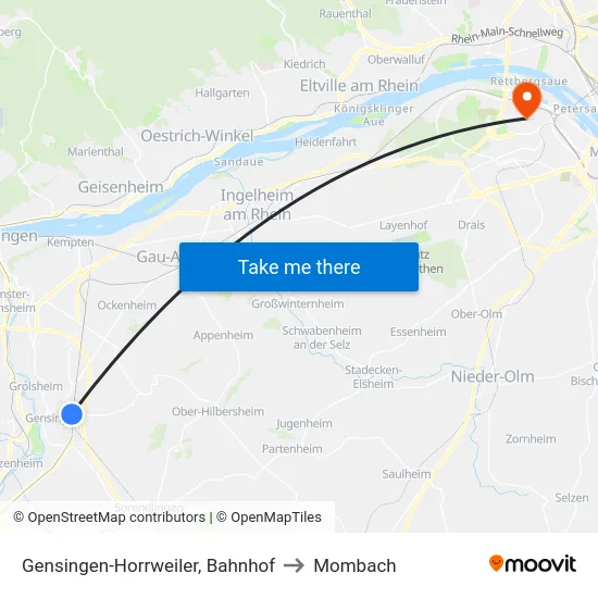 Gensingen-Horrweiler, Bahnhof to Mombach map