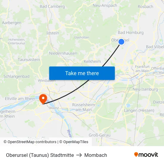 Oberursel (Taunus) Stadtmitte to Mombach map