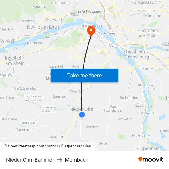 Nieder-Olm, Bahnhof to Mombach map