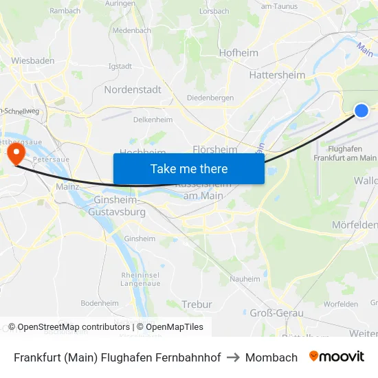 Frankfurt (Main) Flughafen Fernbahnhof to Mombach map