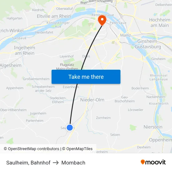 Saulheim, Bahnhof to Mombach map