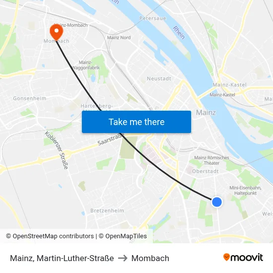 Mainz, Martin-Luther-Straße to Mombach map