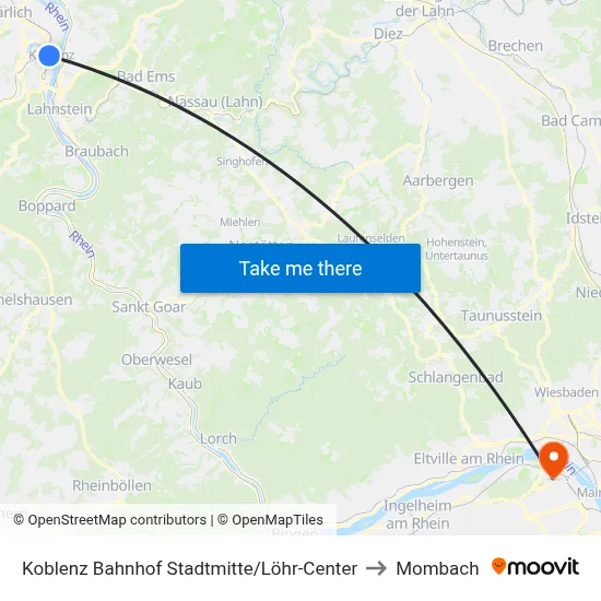 Koblenz Bahnhof Stadtmitte/Löhr-Center to Mombach map