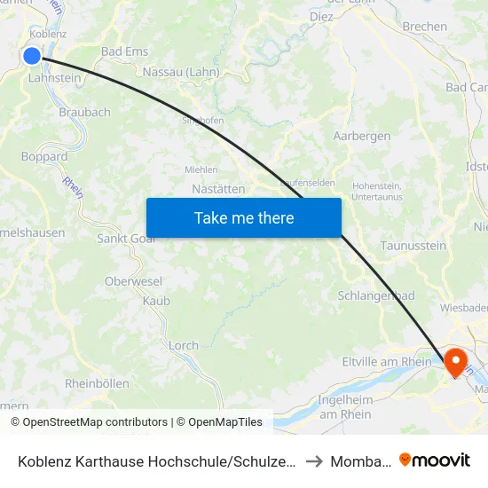 Koblenz Karthause Hochschule/Schulzentrum to Mombach map