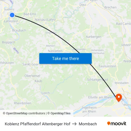 Koblenz Pfaffendorf Altenberger Hof to Mombach map