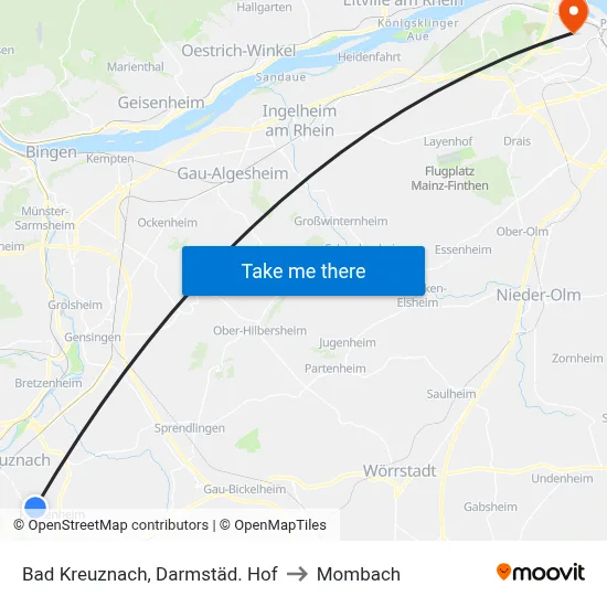 Bad Kreuznach, Darmstäd. Hof to Mombach map