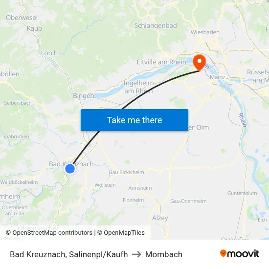 Bad Kreuznach, Salinenpl/Kaufh to Mombach map