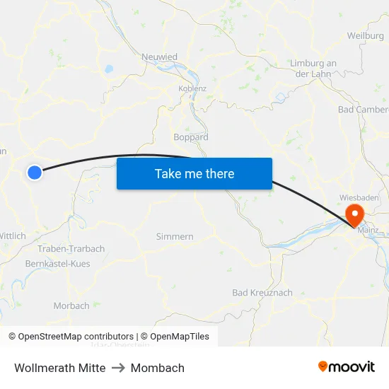 Wollmerath Mitte to Mombach map