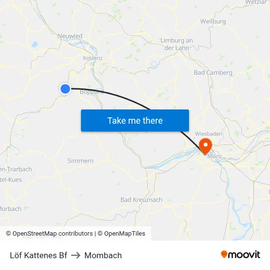 Löf Kattenes Bf to Mombach map