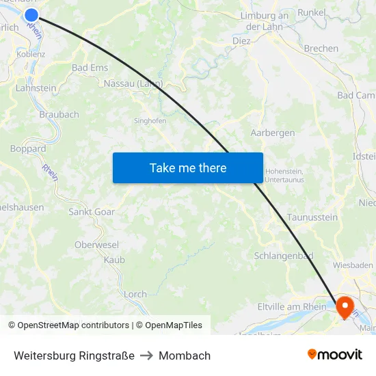 Weitersburg Ringstraße to Mombach map