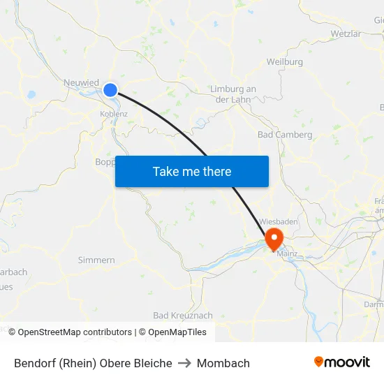 Bendorf (Rhein) Obere Bleiche to Mombach map