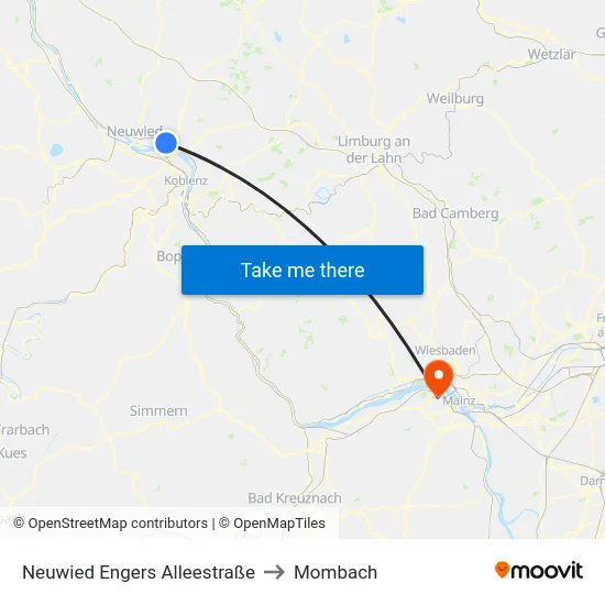 Neuwied Engers Alleestraße to Mombach map