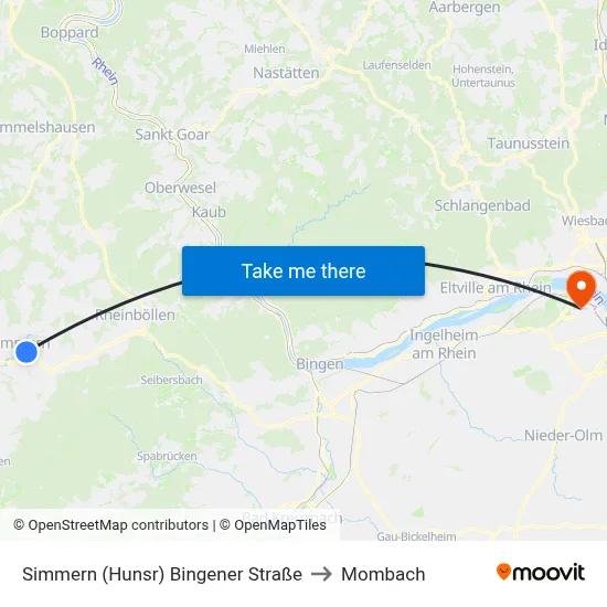 Simmern (Hunsr) Bingener Straße to Mombach map
